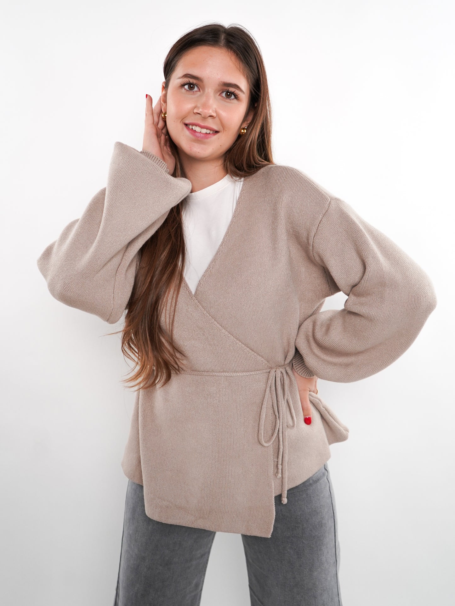 Cardigan in Wickeloptik - Beige