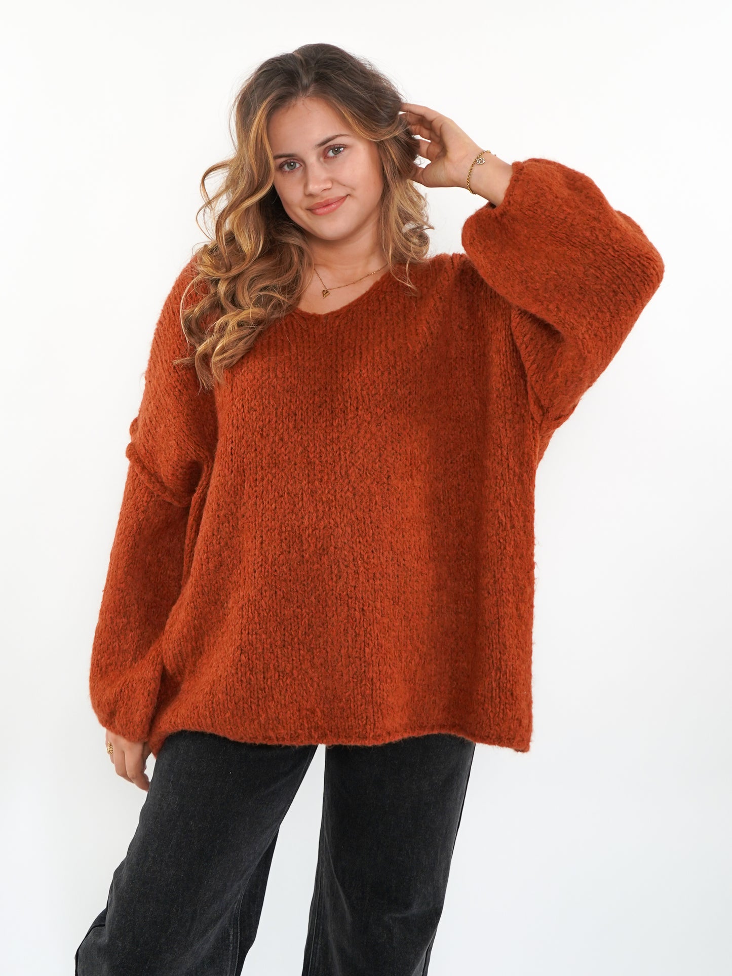 Strickpullover Felina V-Ausschnitt - Rostbraun