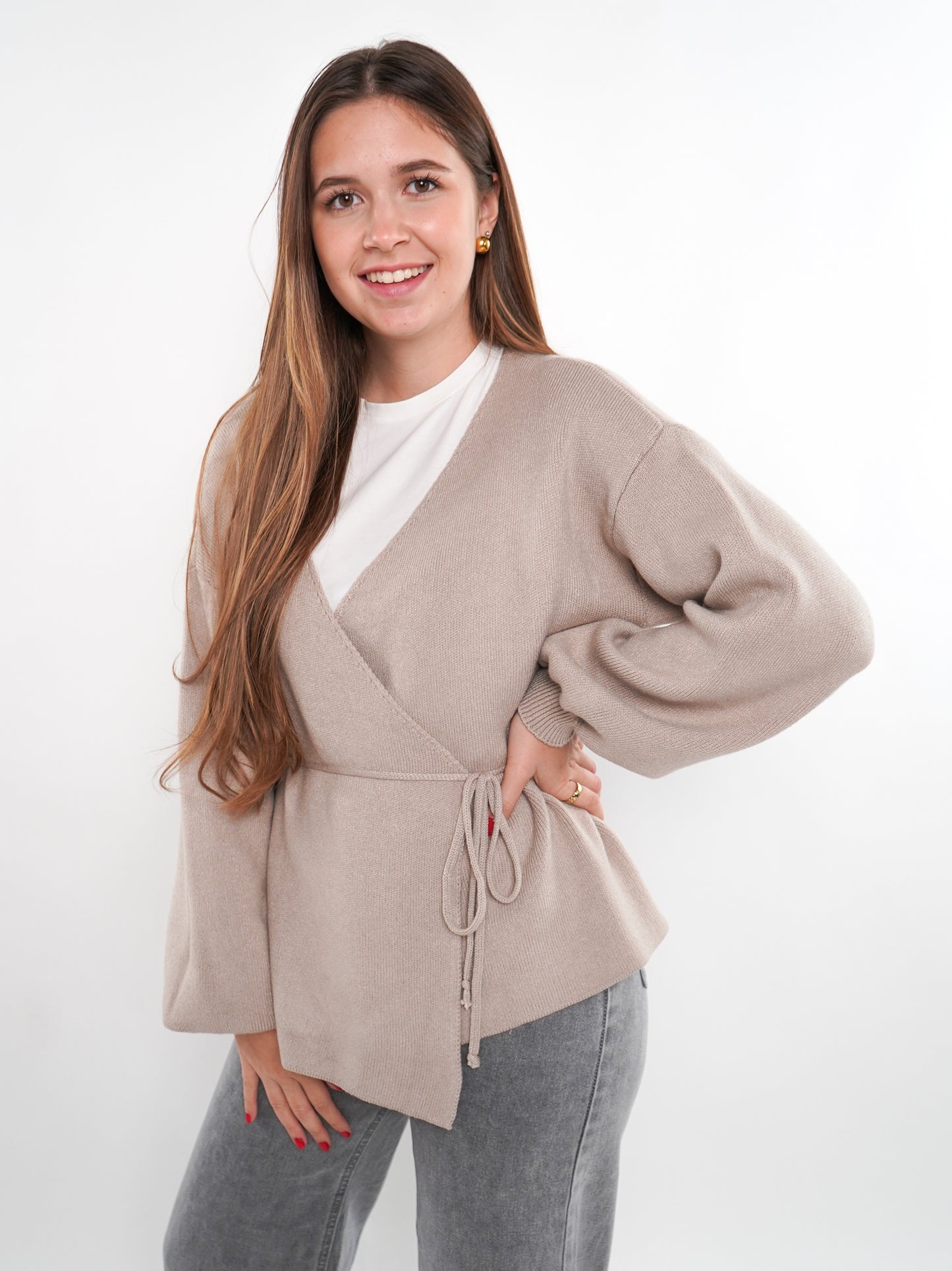 Cardigan in Wickeloptik - Beige