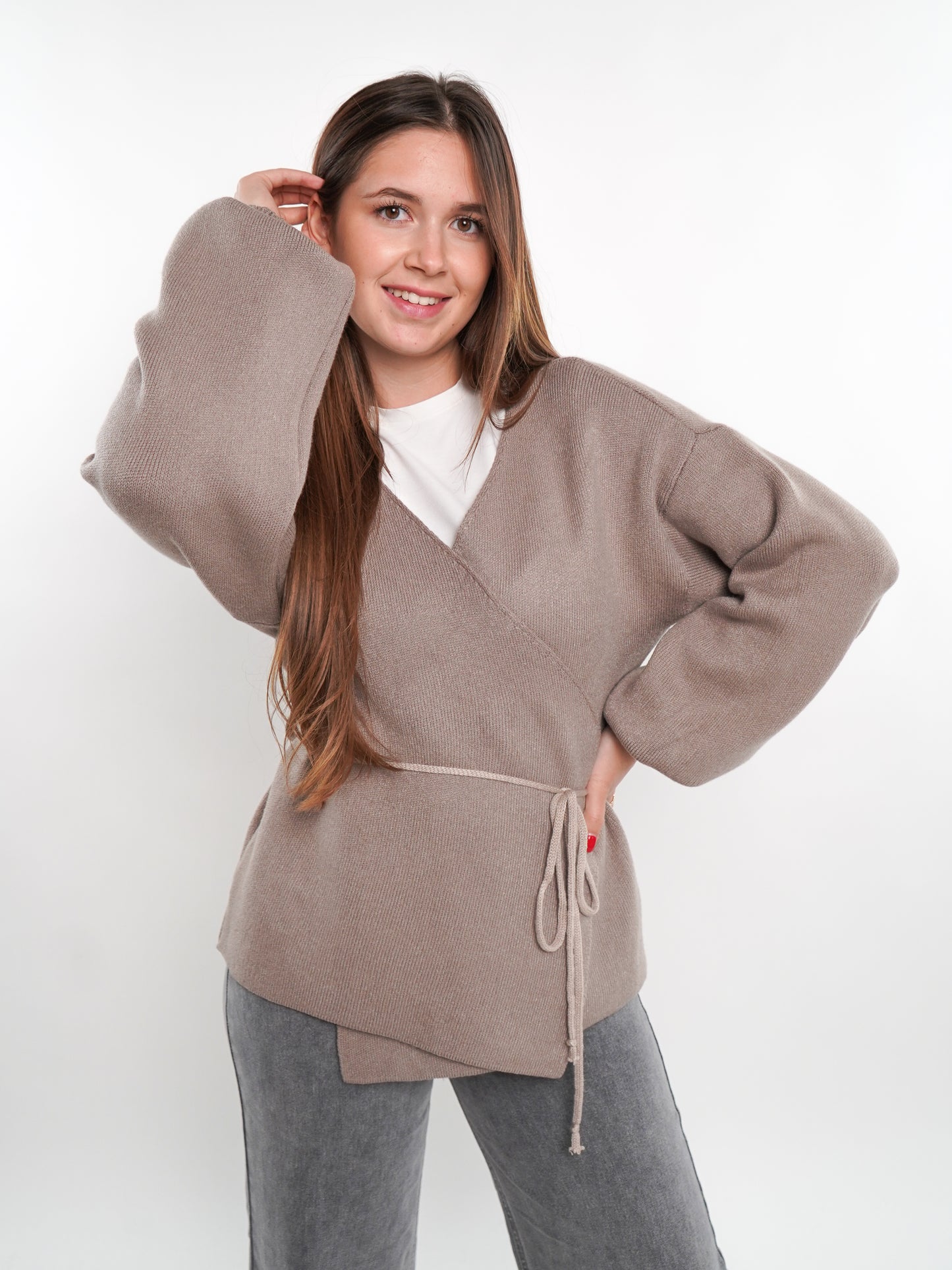 Cardigan in Wickeloptik - Braunbeige