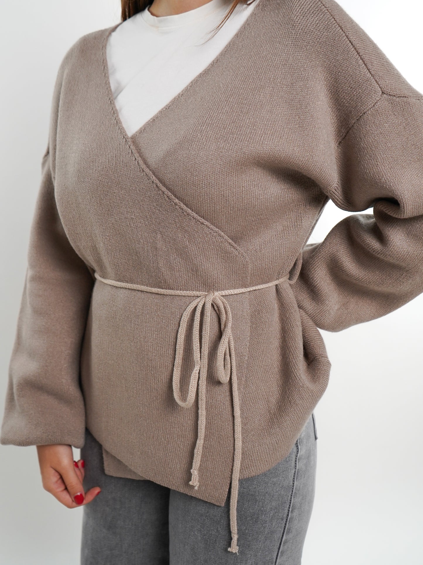 Cardigan in Wickeloptik - Braunbeige