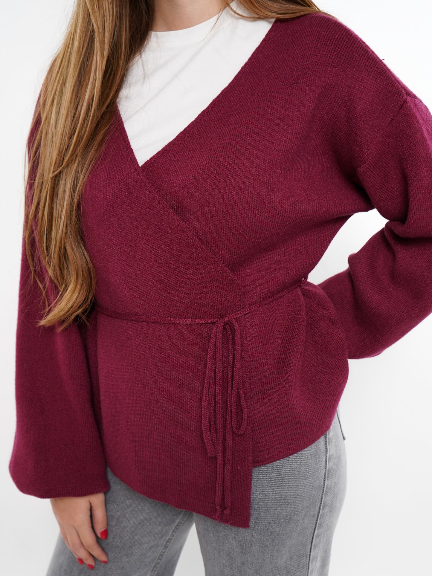 Cardigan in Wickeloptik - Dark Berry