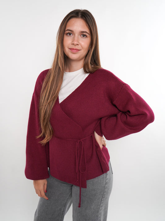 Cardigan in Wickeloptik - Dark Berry