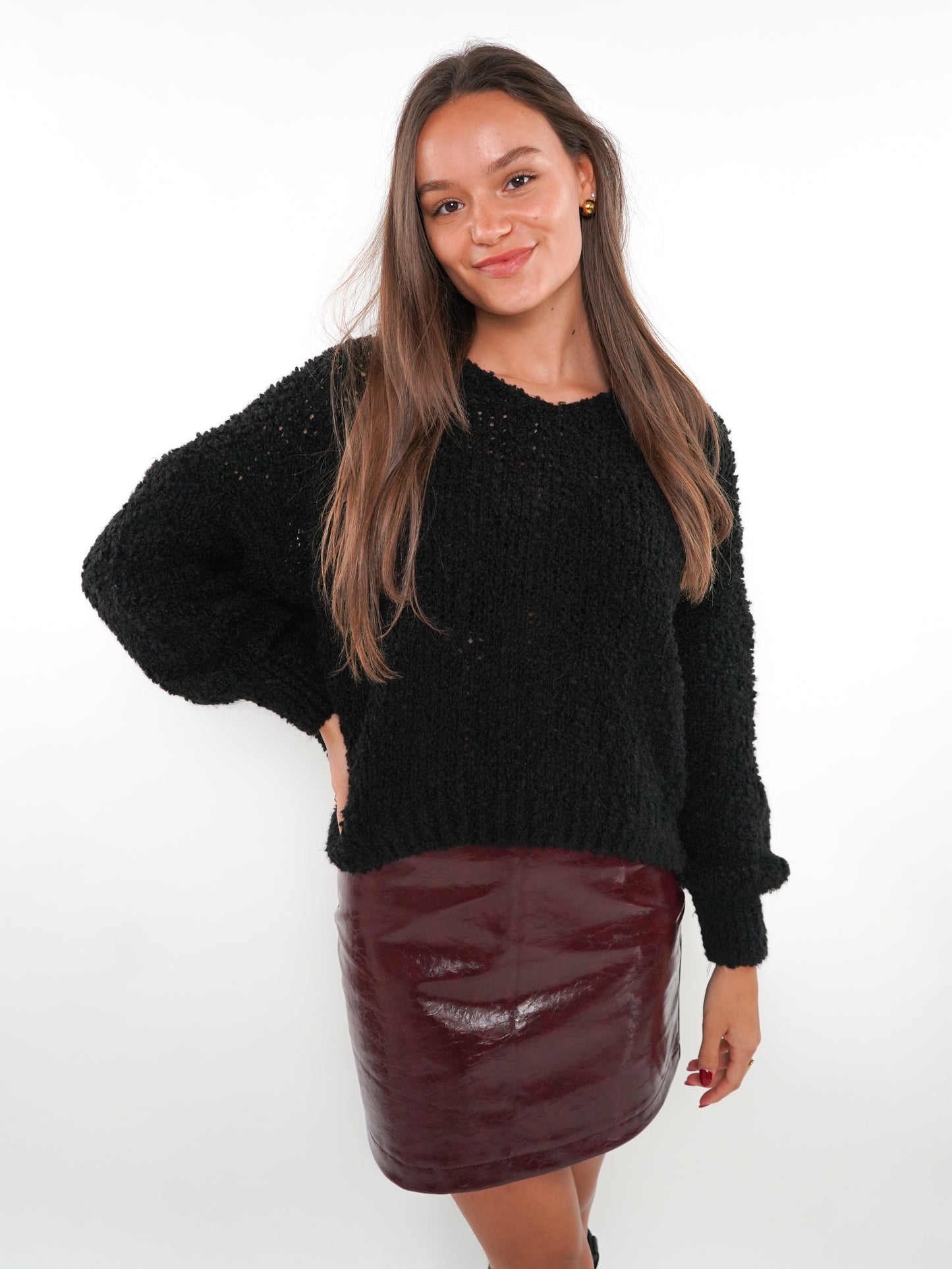 Bouclé Moment Strickpullover - Schwarz