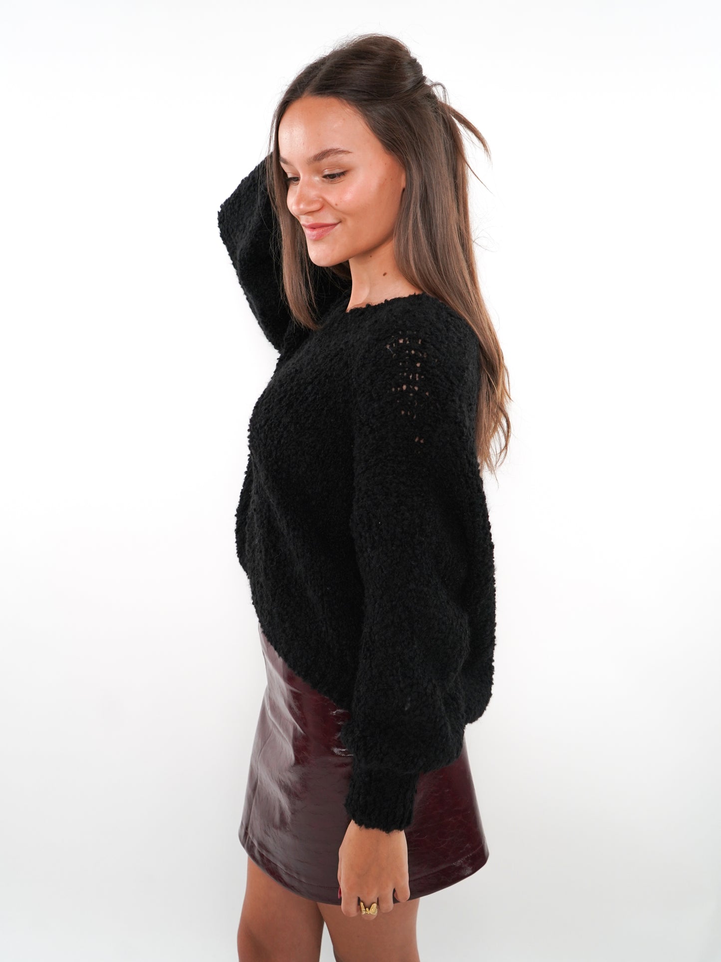 Bouclé Moment Strickpullover - Schwarz