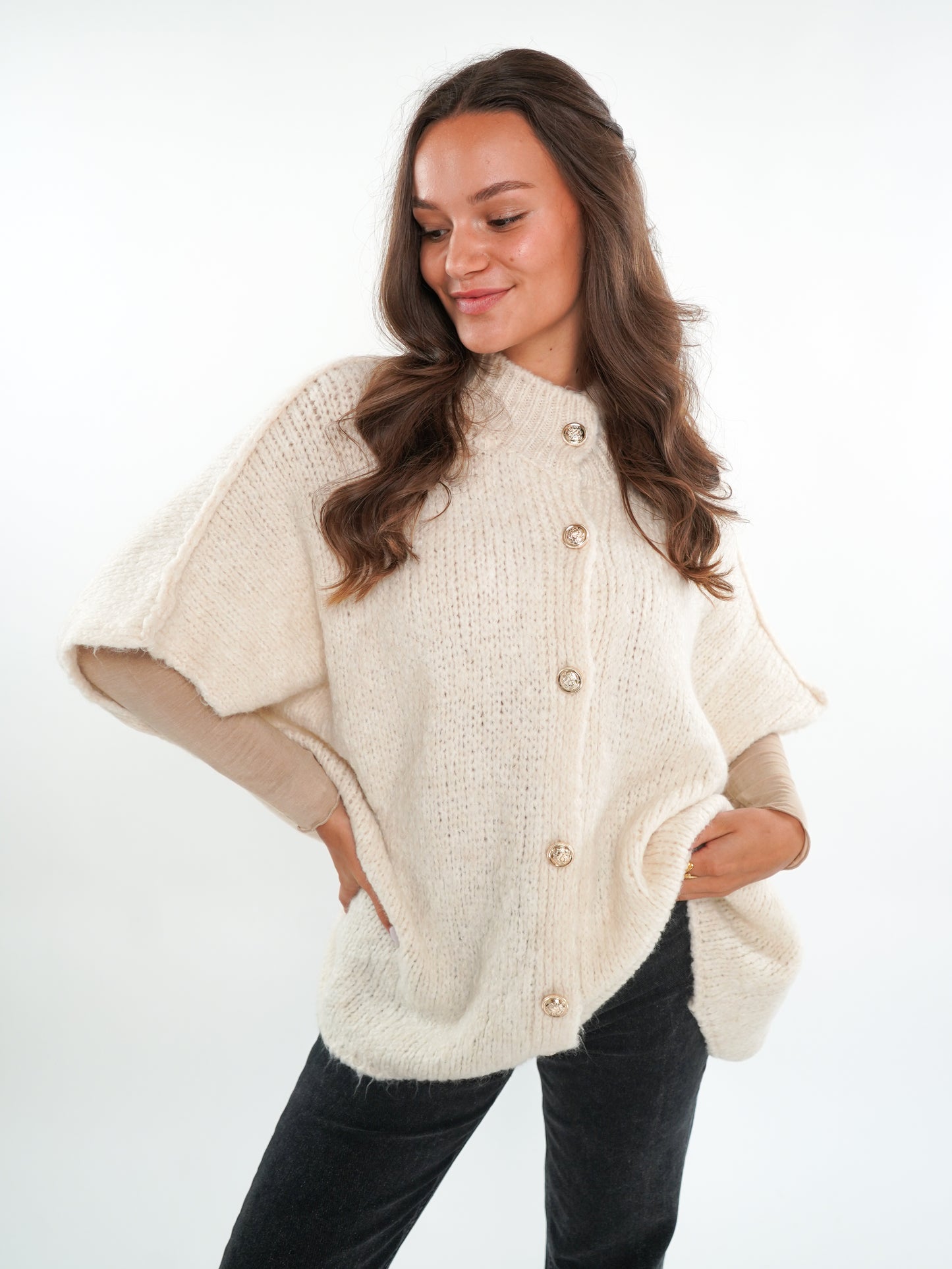 Kurzarm Strickweste Ella - Creme