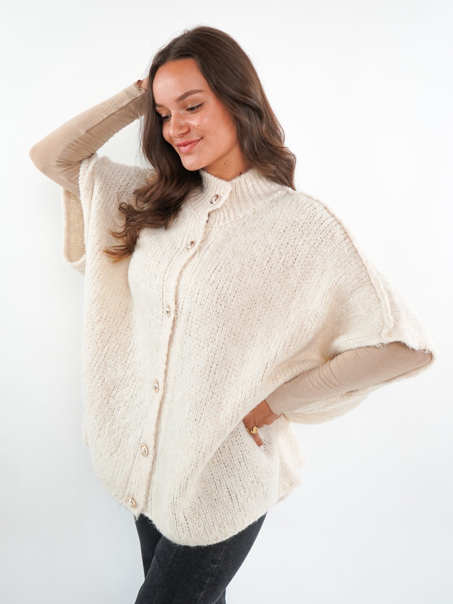 Kurzarm Strickweste Ella - Creme