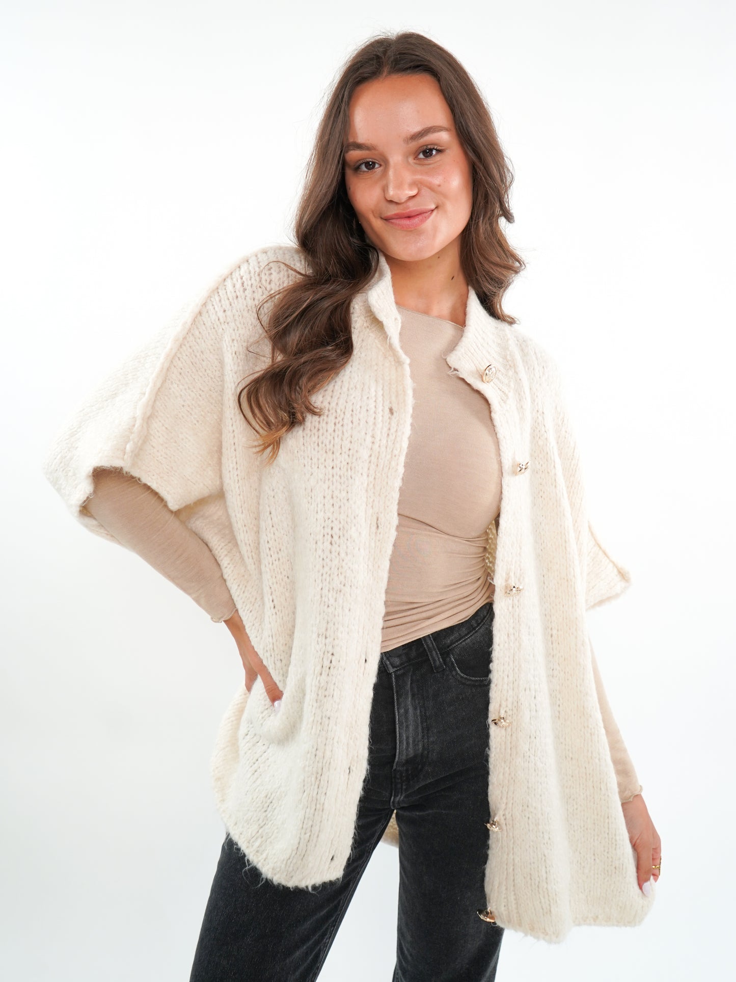 Kurzarm Strickweste Ella - Creme