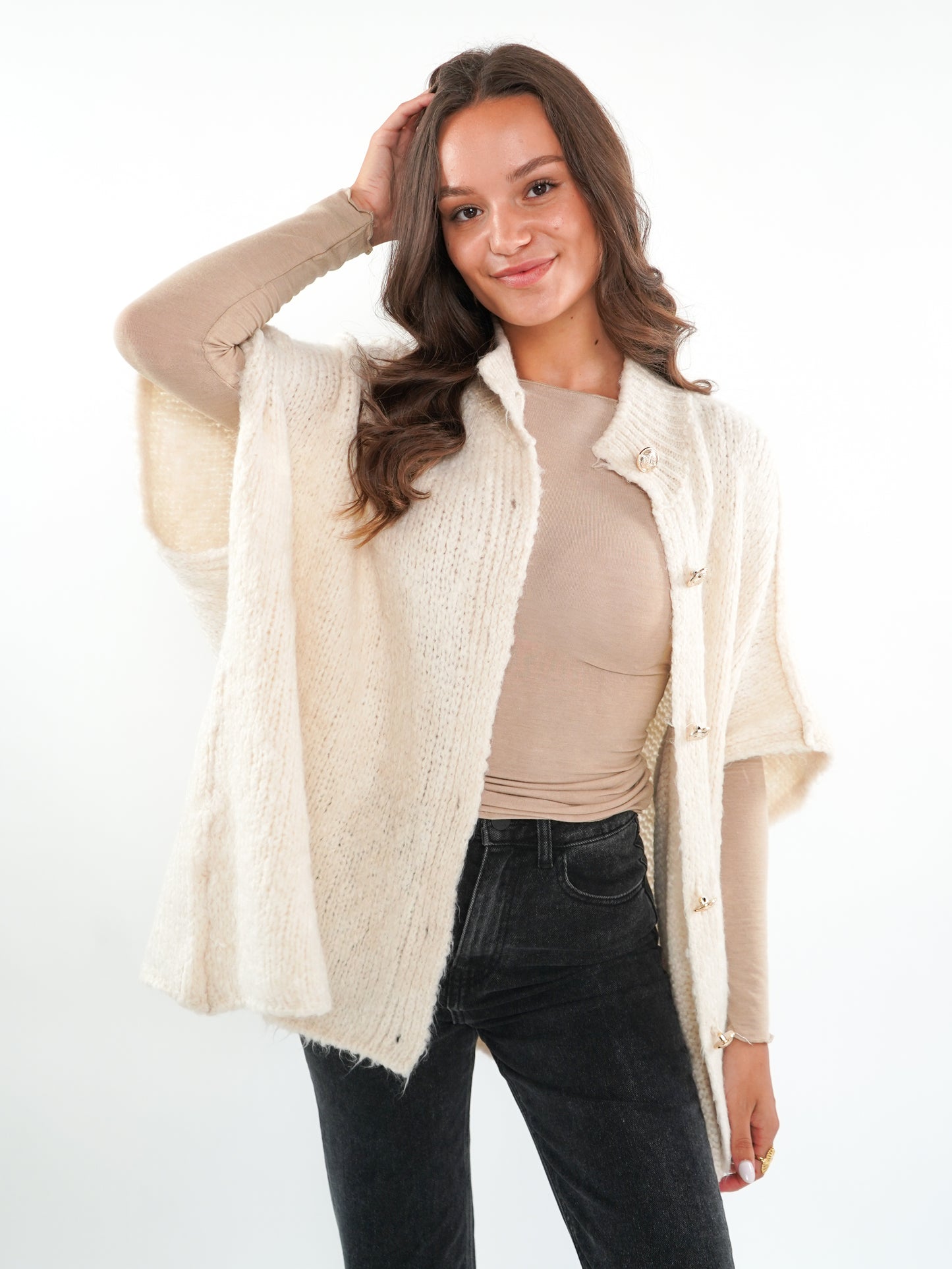 Kurzarm Strickweste Ella - Creme