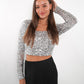 Sparkly Statement Crop Longsleeve - Silber