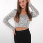 Sparkly Statement Crop Longsleeve - Silber