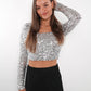 Sparkly Statement Crop Longsleeve - Silber