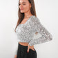 Sparkly Statement Crop Longsleeve - Silber