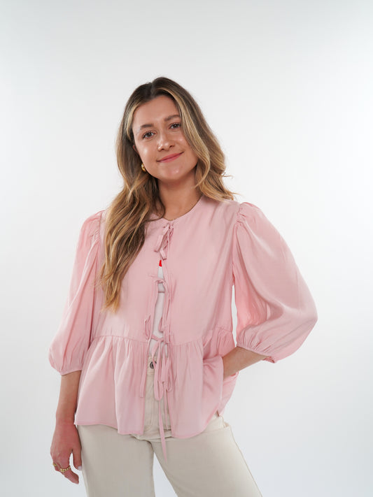 Blouse Sophie Bow Cotton 3/4 Ärmel - Rosa