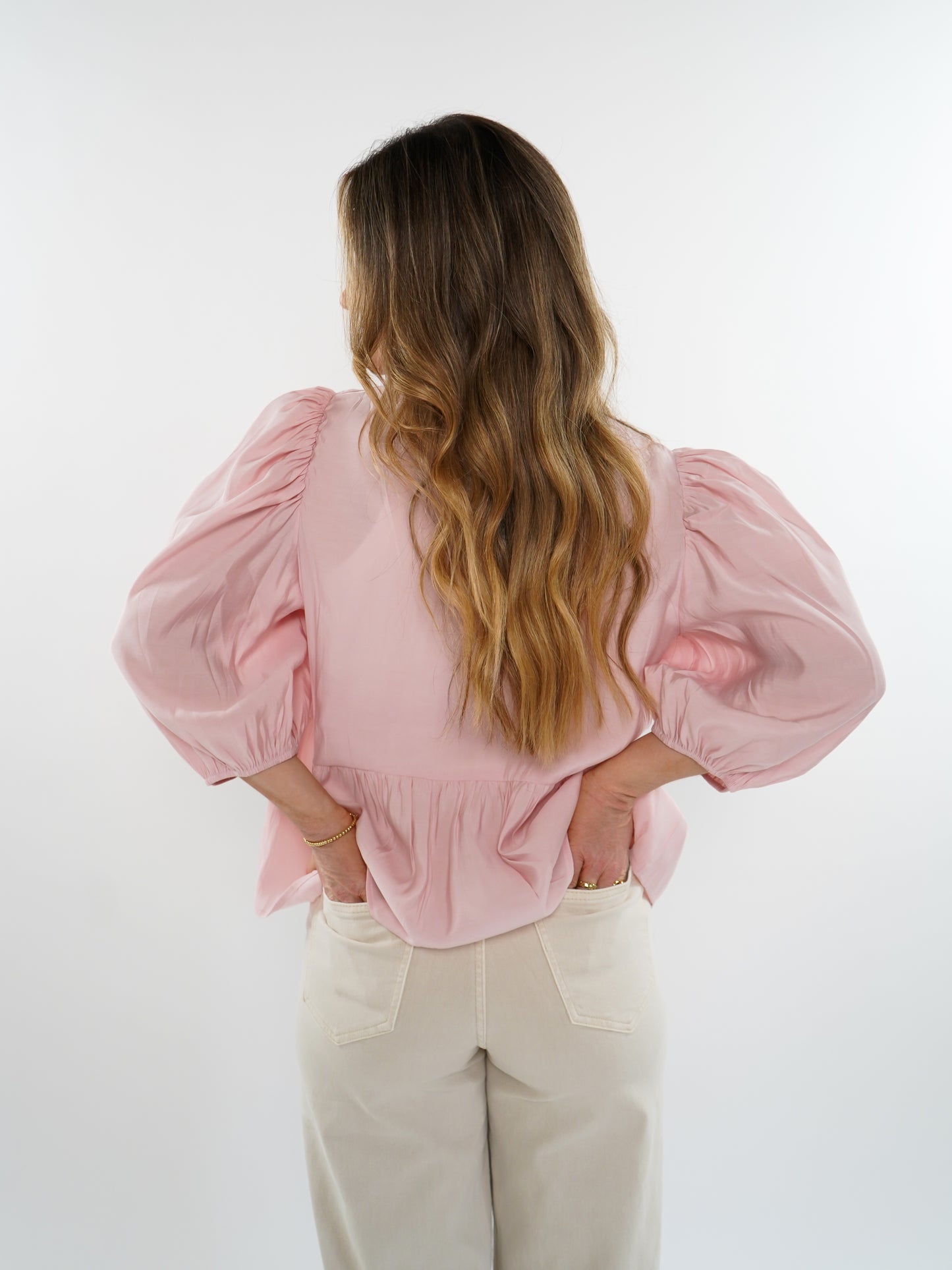 Blouse Sophie Bow Cotton 3/4 Ärmel - Rosa