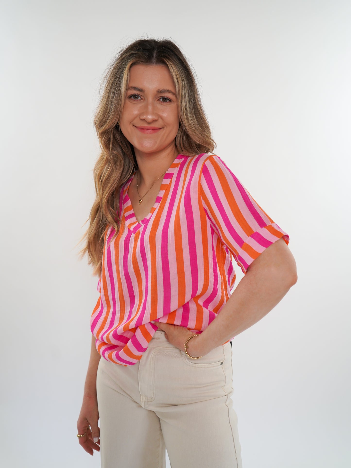 Musselin Shirt Stripes - Pink / Orange