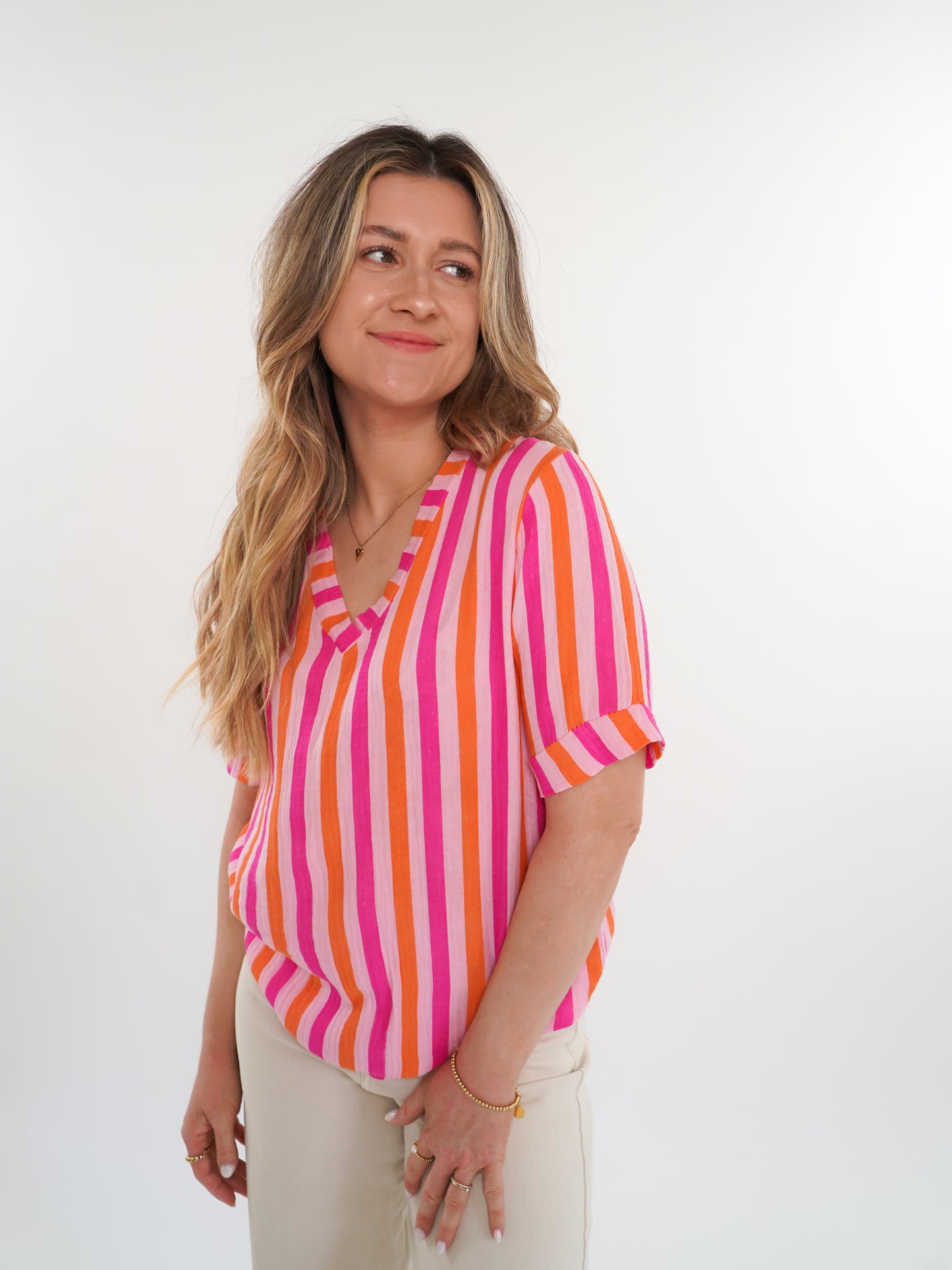 Musselin Shirt Stripes - Pink / Orange