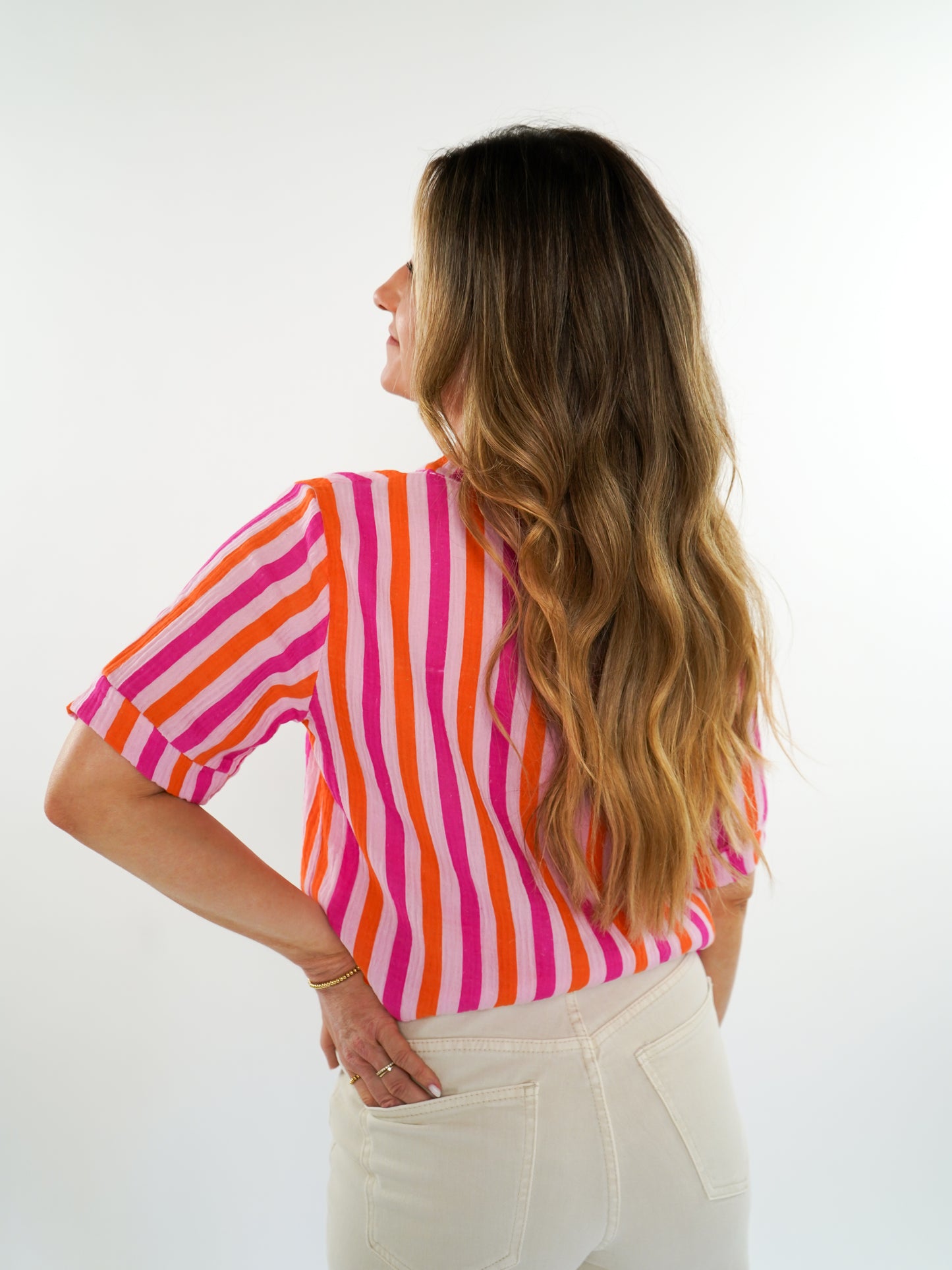 Musselin Shirt Stripes - Pink / Orange