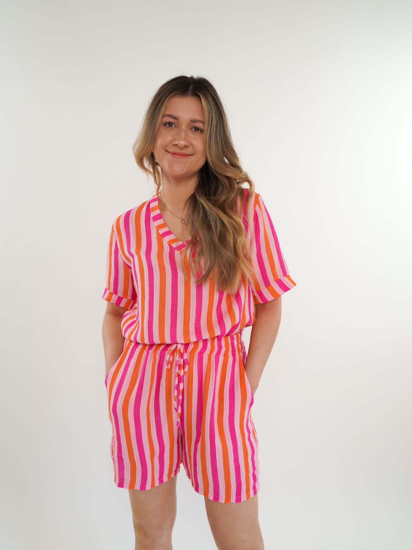 Musselin Shirt Stripes - Pink / Orange