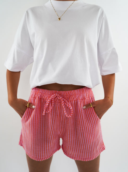 ZWEITELIEBE 446 Musselin Shorts gestreift - Rosa / Orange - vom Umtausch ausgeschlossen -