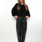 Mom Fit Leather Pants - Schwarz