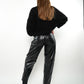 Mom Fit Leather Pants - Schwarz