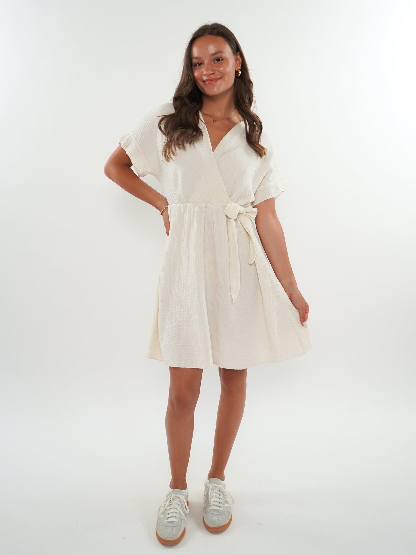 Musselin Kurzarm Wickelkleid Mathilda Creme