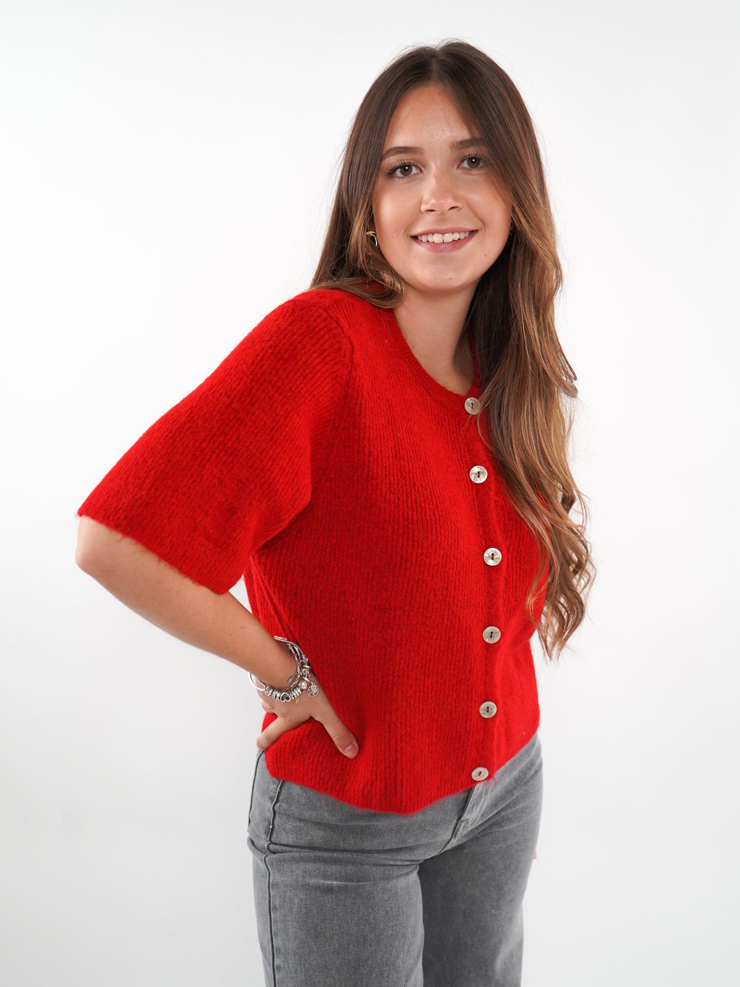 Strickjacke Kurzarm Ina - Rot