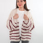 Cozy Strickjacke Felina Stripes - Weiß mit Bordeaux