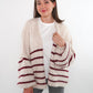 Cozy Strickjacke Felina Stripes - Weiß mit Bordeaux