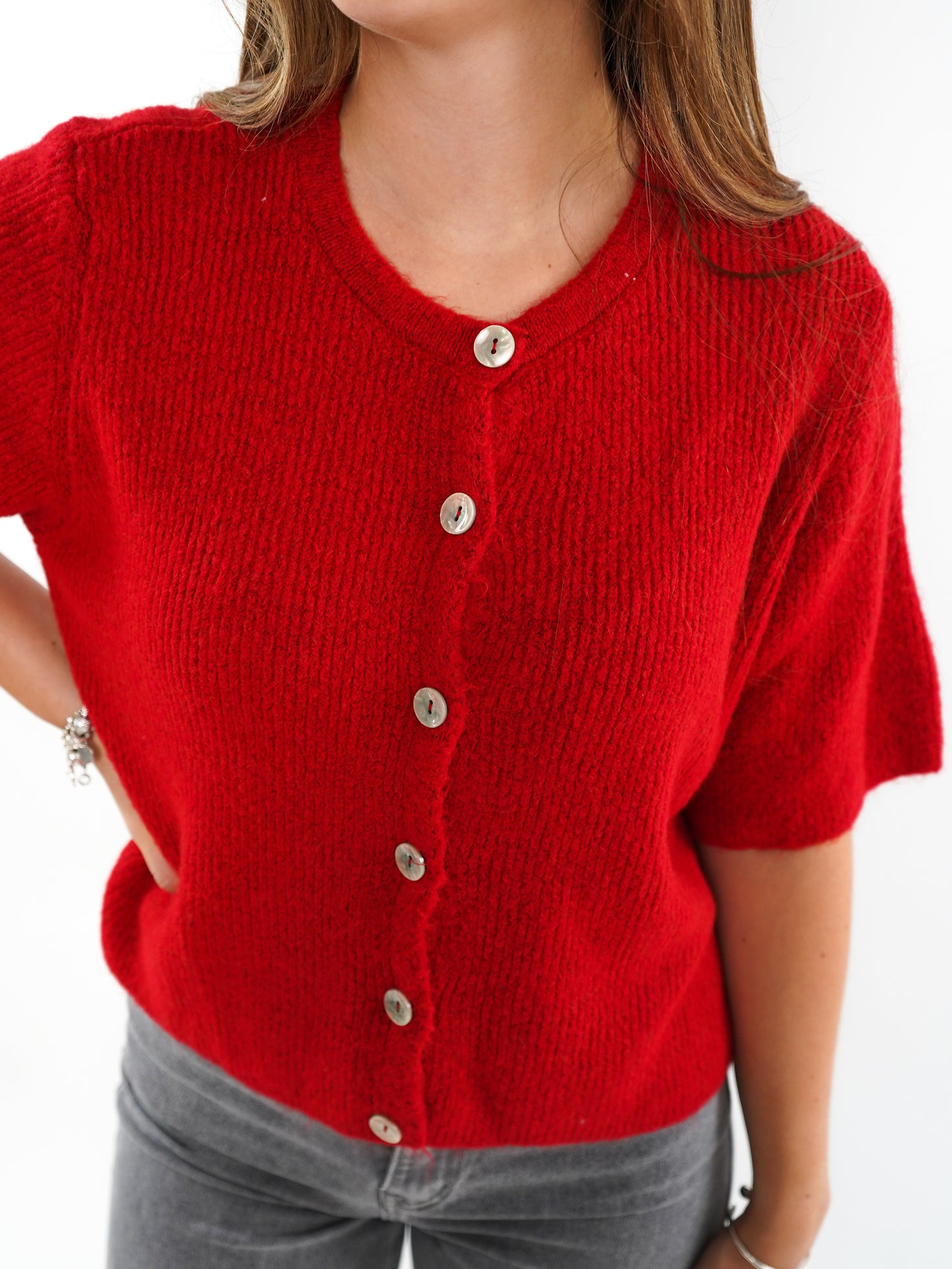 Strickjacke Kurzarm Ina - Rot