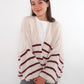 Cozy Strickjacke Felina Stripes - Weiß mit Bordeaux