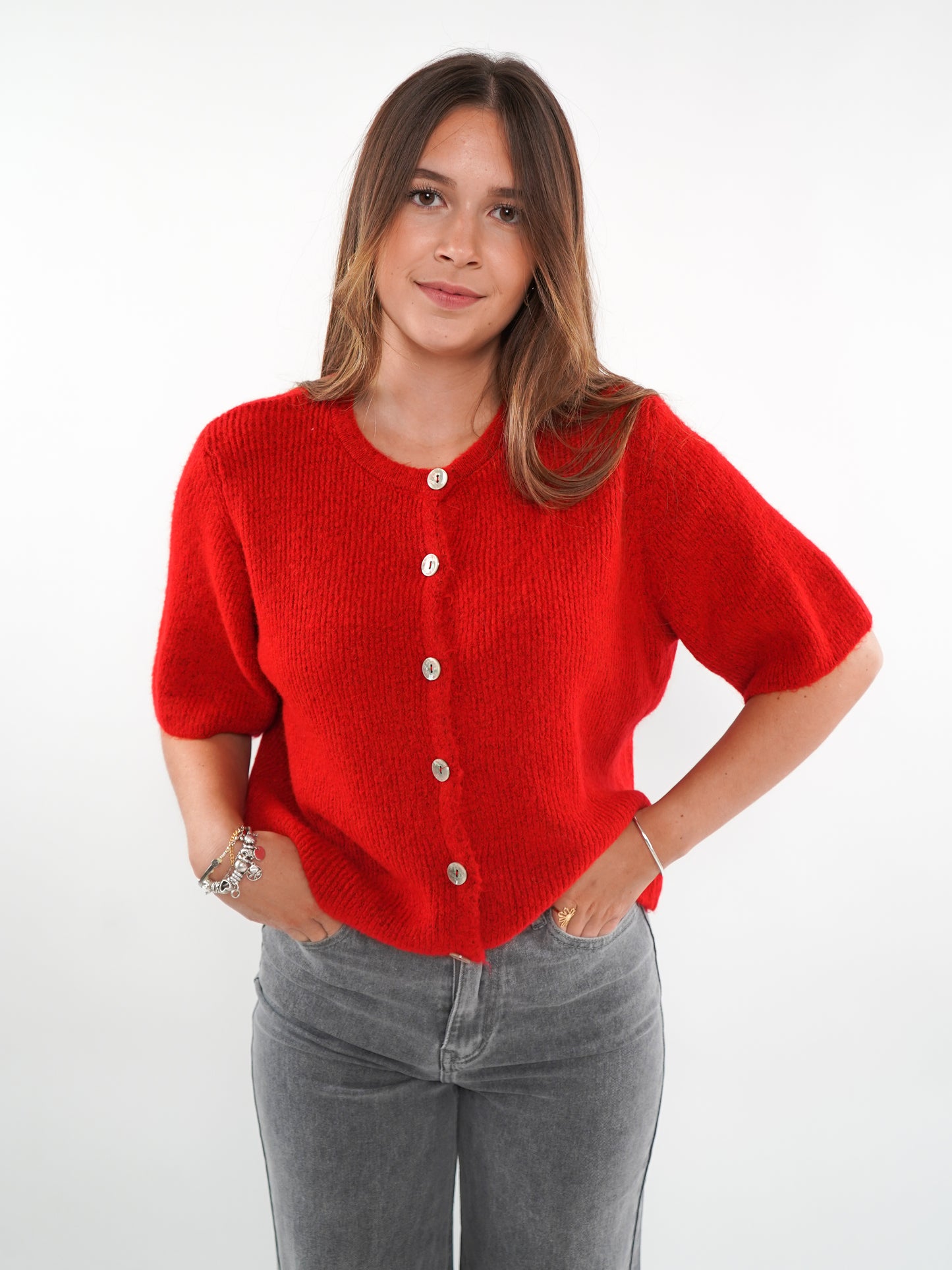 Strickjacke Kurzarm Ina - Rot