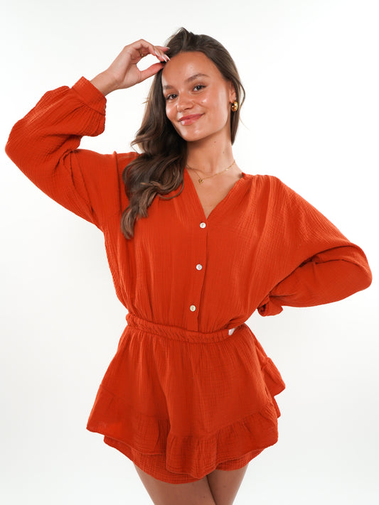 Musselin Playsuit - Rostbraun