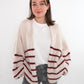 Cozy Strickjacke Felina Stripes - Weiß mit Bordeaux