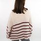 Cozy Strickjacke Felina Stripes - Weiß mit Bordeaux