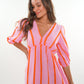 Musselin Midikleid Milos Wide Stripes - Rosa/Orange