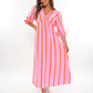 Musselin Midikleid Milos Wide Stripes - Rosa/Orange