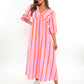 Musselin Midikleid Milos Wide Stripes - Rosa/Orange