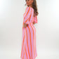 Musselin Midikleid Milos Wide Stripes - Rosa/Orange