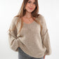 ZWEITELIEBE 902 Strickpullover Felina V-Ausschnitt - Beigebraun - vom Umtausch ausgeschlossen -