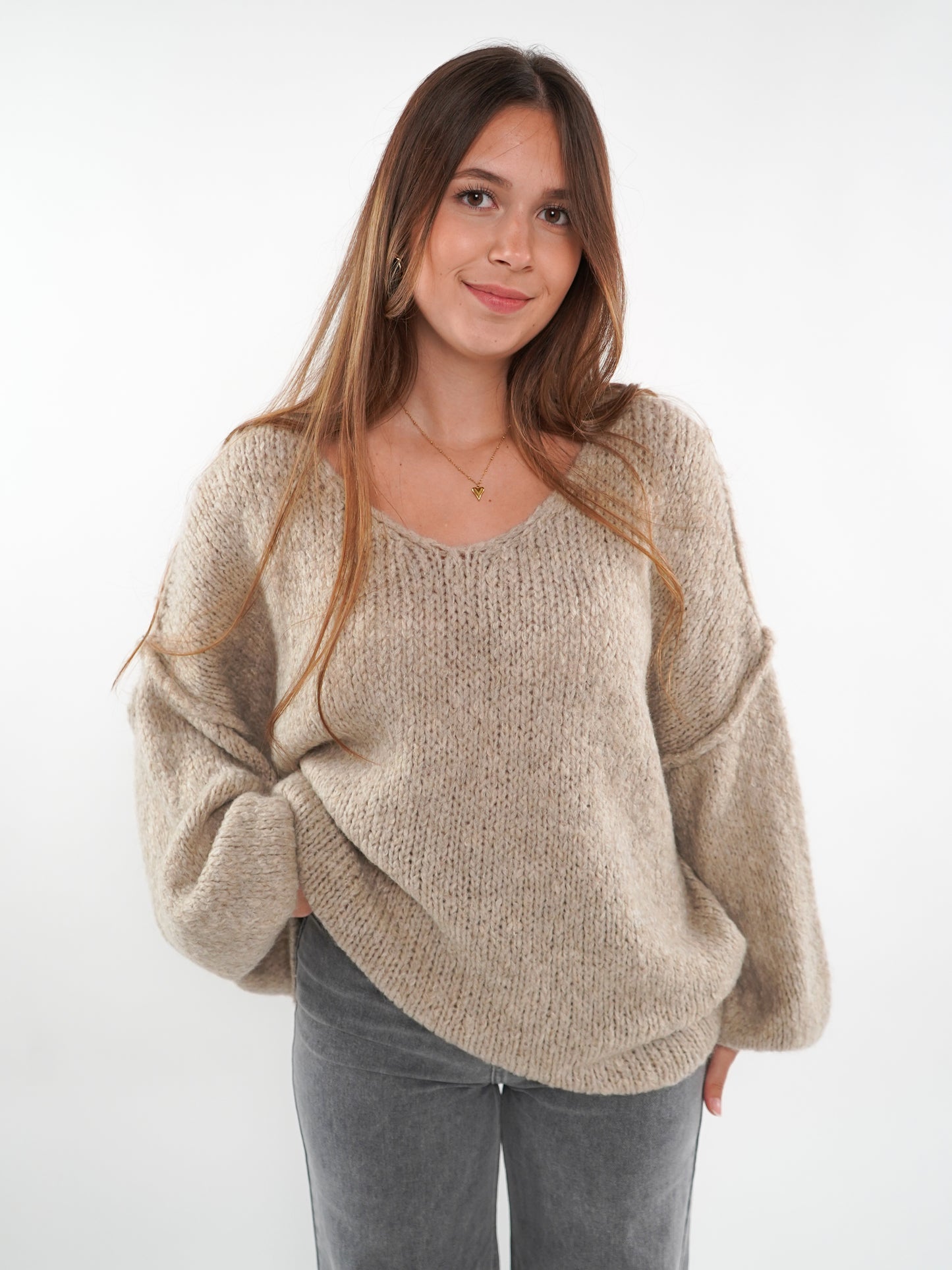 Strickpullover Felina V-Ausschnitt - Beigebraun