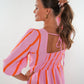 Musselin Midikleid Milos Wide Stripes - Rosa/Orange