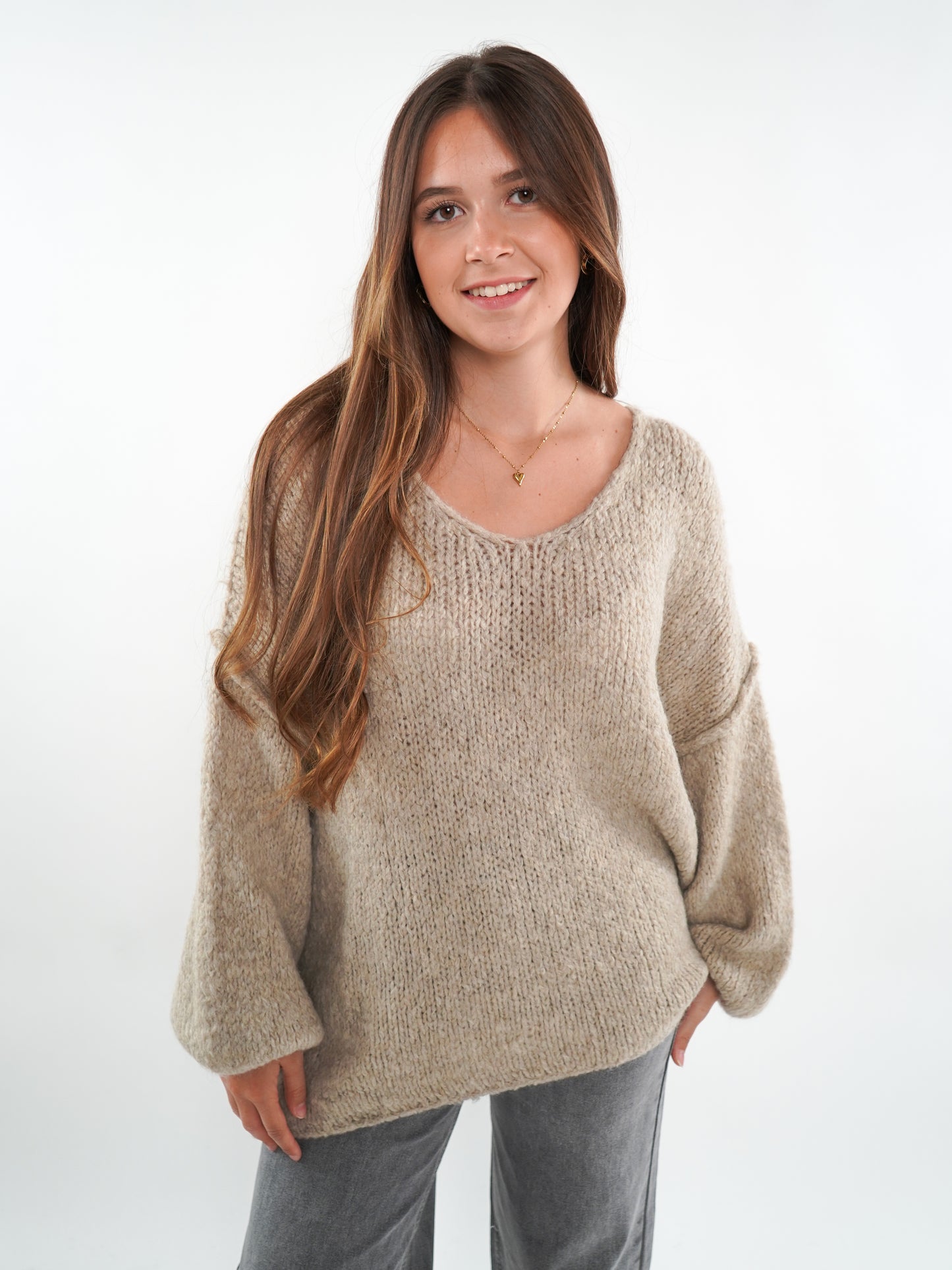 Strickpullover Felina V-Ausschnitt - Beigebraun