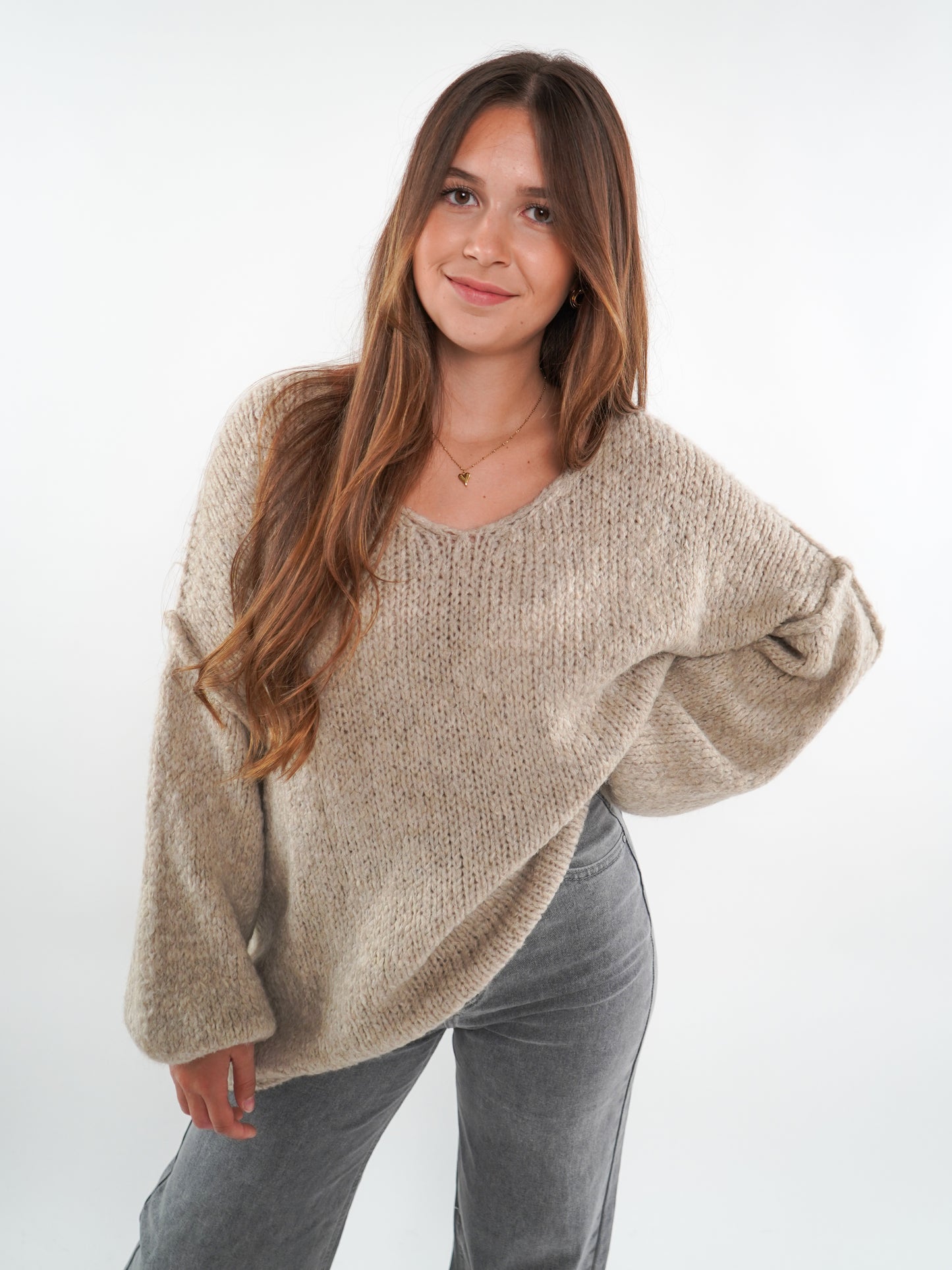 Strickpullover Felina V-Ausschnitt - Beigebraun