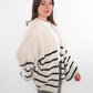 Cozy Strickjacke Felina Stripes - Weiß mit Schwarz