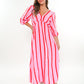 Musselin Midikleid Milos Wide Stripes - Rosa/Rot