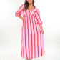 Musselin Midikleid Milos Wide Stripes - Rosa/Rot