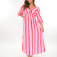 Musselin Midikleid Milos Wide Stripes - Rosa/Rot