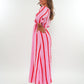 Musselin Midikleid Milos Wide Stripes - Rosa/Rot